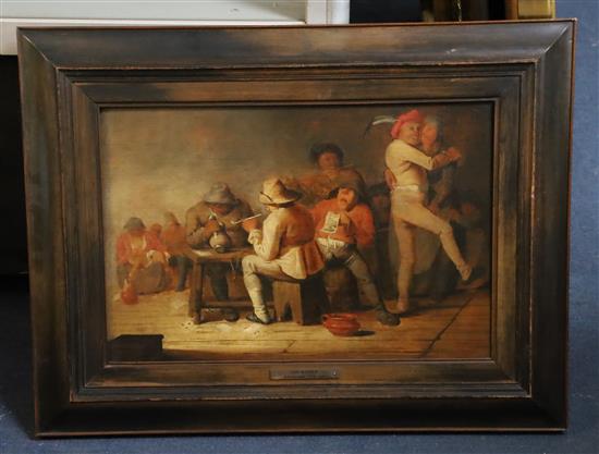 Attributed to Jan Jansz Buesem (Dutch, 1600-c.1649) Revellers in a tavern 11 x 16.5in.